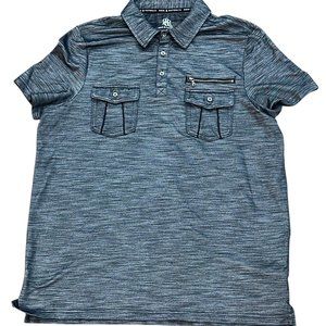 Men Rock & Republic Grey Double Pocket Collar Polo Shirt Short Sleeve XL‎ Casual